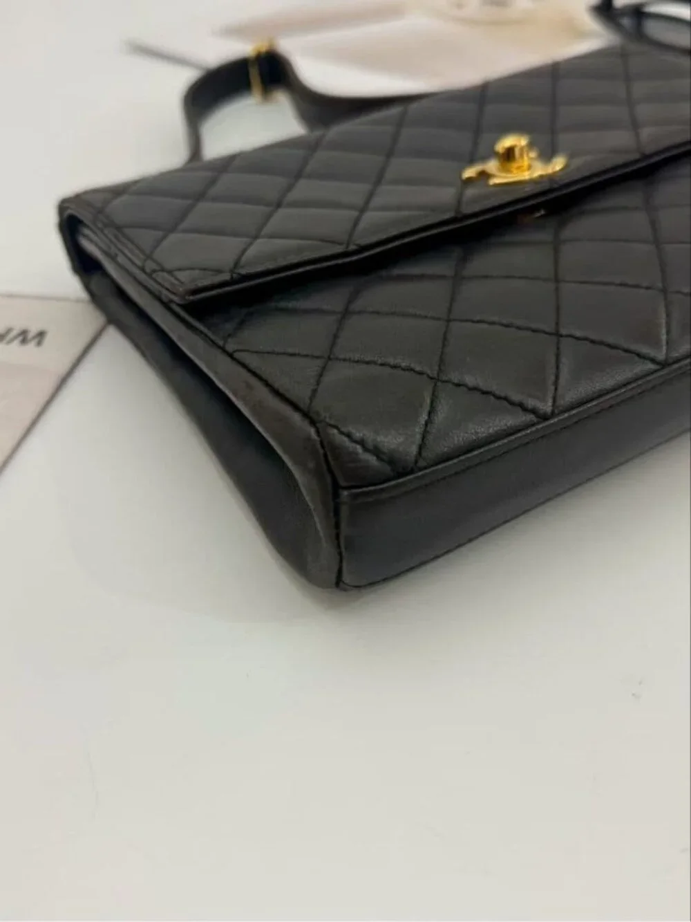 Chanel Quilted 25 Shoulder Bag Black Gold
